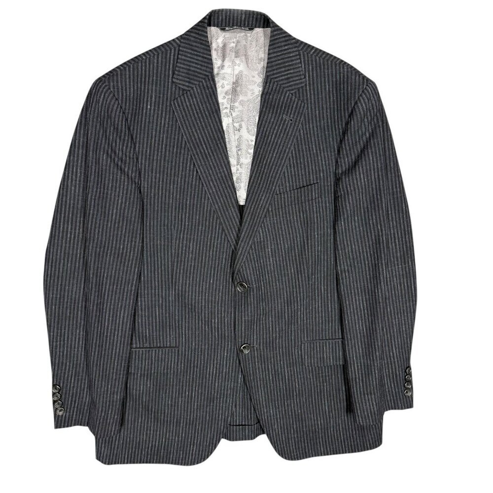 Jack Victor Wool Linen Silk Blazer Half Lined Sport Coat Striped Grey 40R